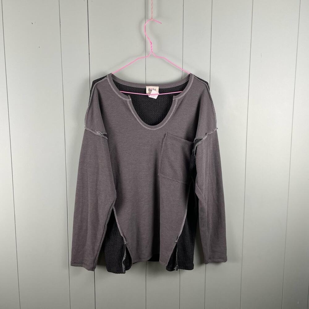 BiBi mixed v-neck pocket thermal tee